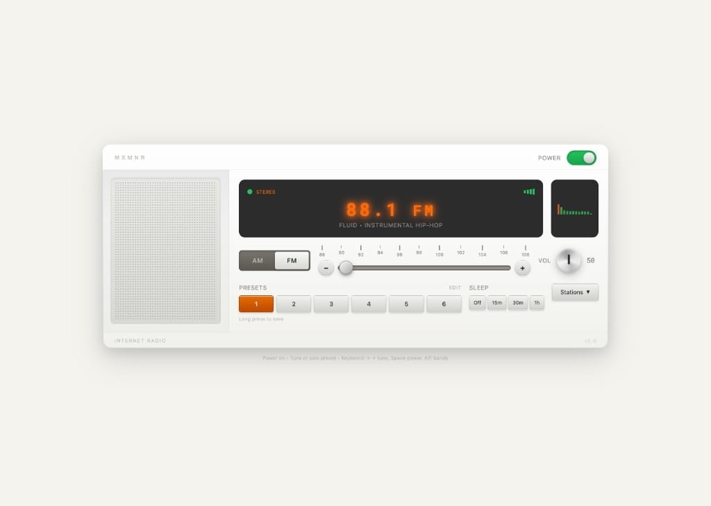 Radio desktop, light mode