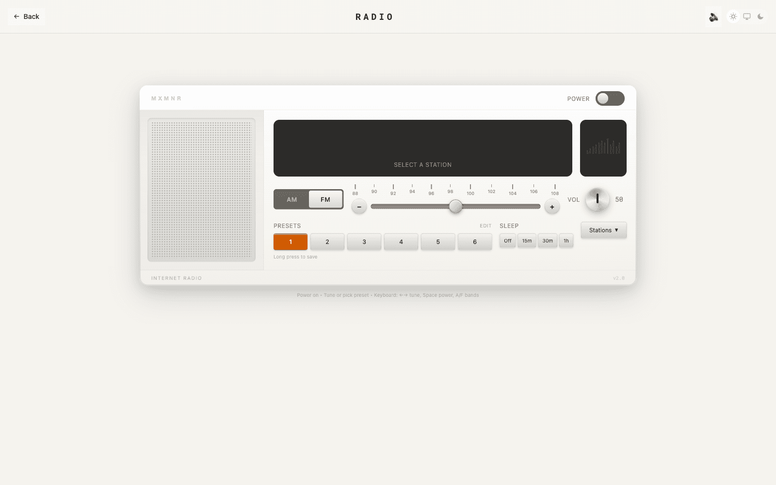 Radio desktop — light mode